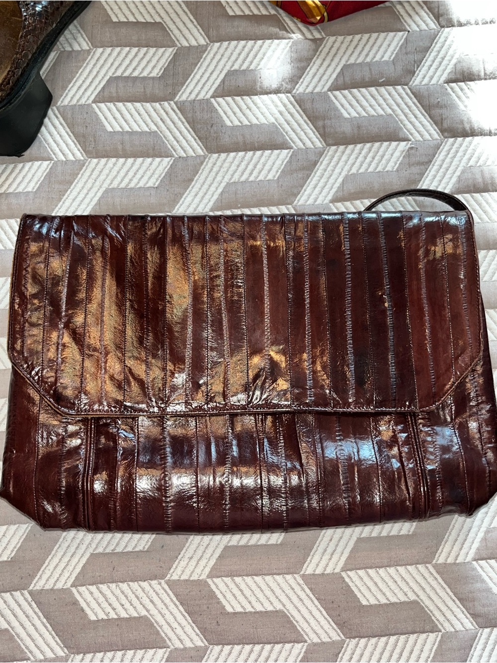 Glossy Quilted Shoulder Bag in Dark Brown